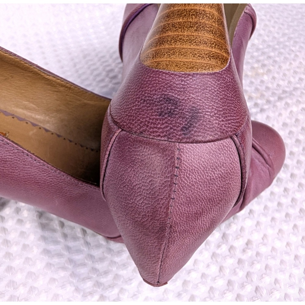 Miz Mooz Felicity Purple Leather Pleated Twist Toe Pump 8.5 Cone Heel - Picture 9 of 16